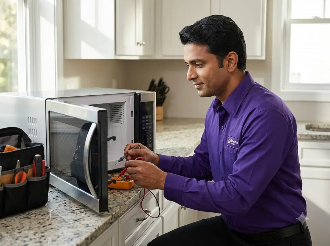 Microwave repair — a technician at work